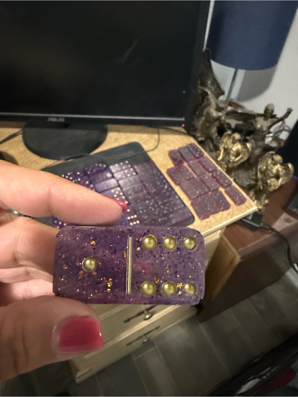Purple Glitter Domino Set with Carrying Pouch - Picture 3 of 3